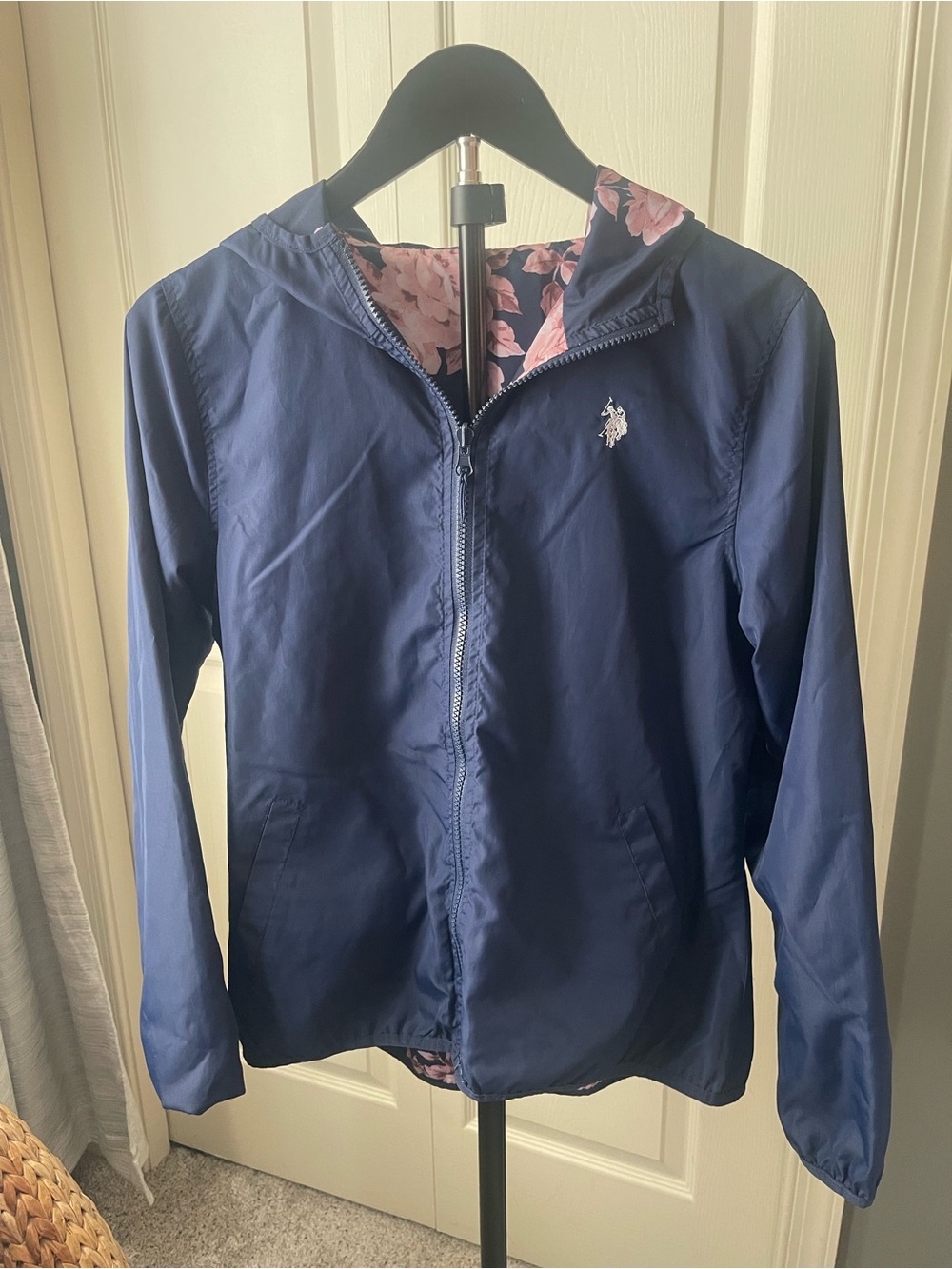 U.S. Polo Assn. Navy/Floral Reversible Hooded Windbreaker